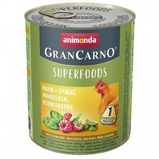 GRANCARNO Superfoods kuracie mäso, špenát, maliny, tekvicové semienka 800 g pre psy GRANCARNO Superfoods kuracie mäso, špenát, maliny, tekvicové semienka 800 g pre psy