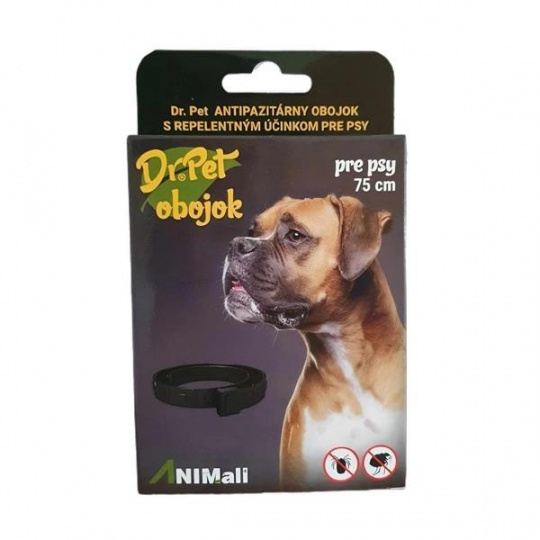 Obojok Dr.Pet pre psy 75 cm antiparazitárny HNEDÝ s repelentným účinkom (tick and flea repellent collar for dogs)