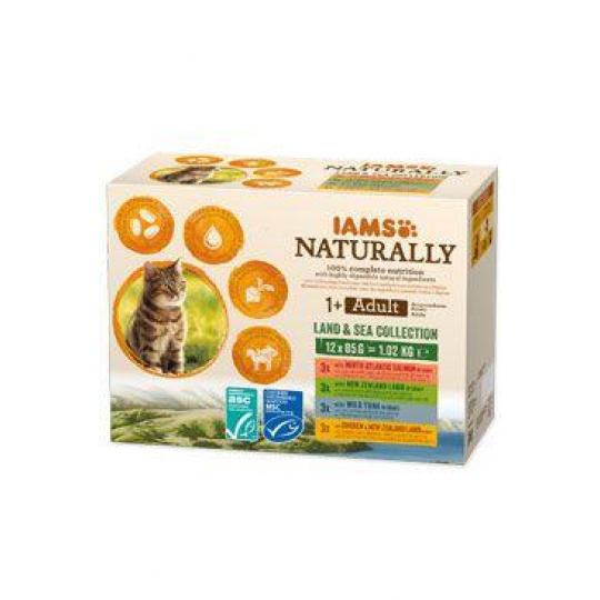 Iams Cat Adult Naturally kapsička Land&Sea in gravy12x85g