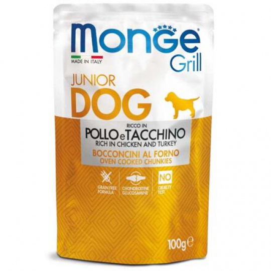 MONGE GRILL JUNIOR kapsička kuracie s morčacím pre šteniatka 100 g