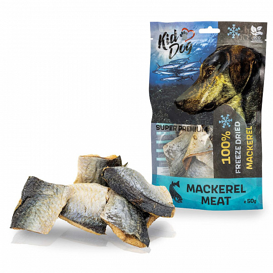 KIDDOG SUPER PREMIUM 100% makrela - kusy čistého masa z makrely sušené mrazem 50 g KIDDOG SUPER PREMIUM 100% makrela - kusy čistého masa z makrely sušené mrazem 50 g