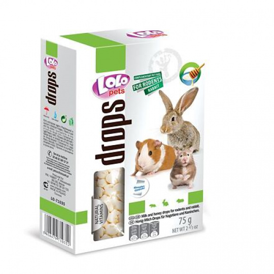 LOLO dropsy mliečno-medové pre hlodavce 75 g