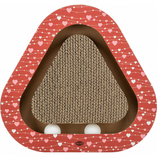 Škrabací kartón VALENTINE trojuholník, s loptičkami a catnipom, 36 x 5 x 36/36 cm, červená - LIMITOVANÁ PONUKA