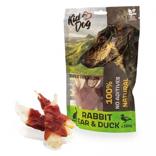 KIDDOG SUPER PREMIUM 100% kachní prsa na králičím uchu 150 g KIDDOG SUPER PREMIUM 100% kachní prsa na králičím uchu 150 g
