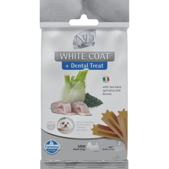Pamlsok Farmina ND White Dog Sea Bass Fenn Rice Spiru Adult Mini 60g