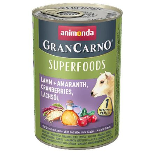 GRANCARNO Superfoods jehněčí,amarant,brusinky,los.olej 400 g pro psy