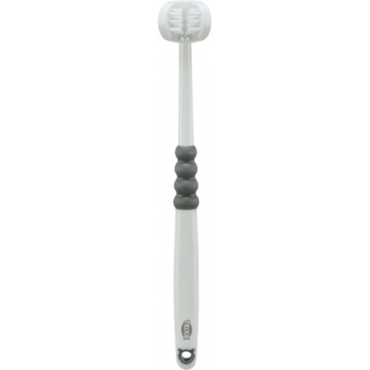 Trojhlavá zubná kefka pre psy/mačky, 18 cm, biela/sivá Trojhlavá zubná kefka pre psy/mačky, 18 cm, biela/sivá