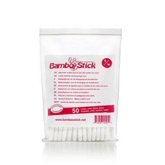 Tyčinky vatové BambooStick S/M pre čistenie. uší psov 50ks
