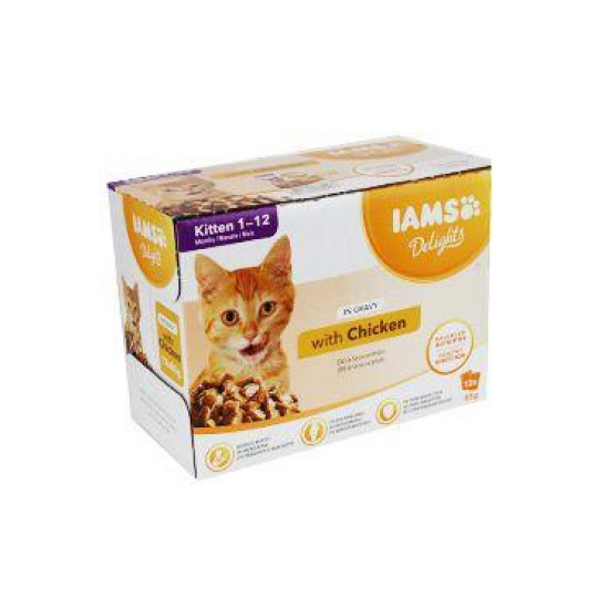 Iams Cat Kitten Delights kapsička Chicken in gravy 12x85g