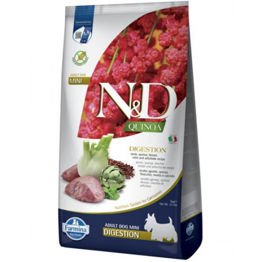 Farmina N&D dog QUINOA (GF) adult mini, digestion, jahňacie & fenikel 7 kg