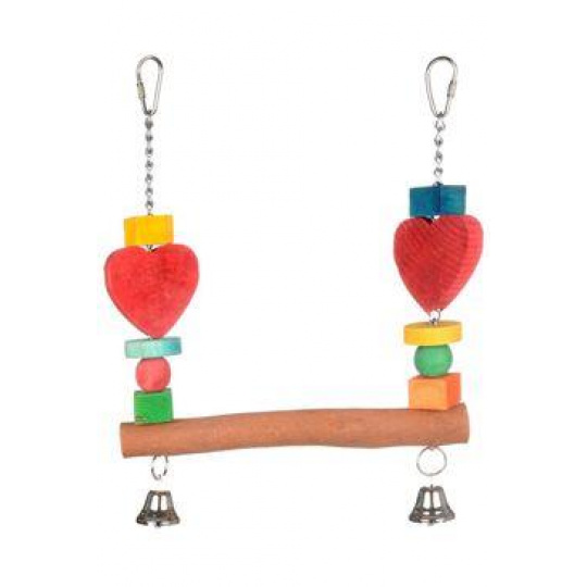 Hračka pre exoty hojdačka so zvončekmi, drevená