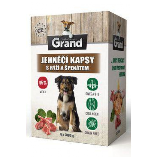 GRAND kaps. deluxe pes jehněčí s rýží a špenát. 4x300g