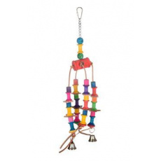 Hračka pre exoty s valčekmi a zvončekmi, drevená Hračka pre exoty s valčekmi a zvončekmi, drevená