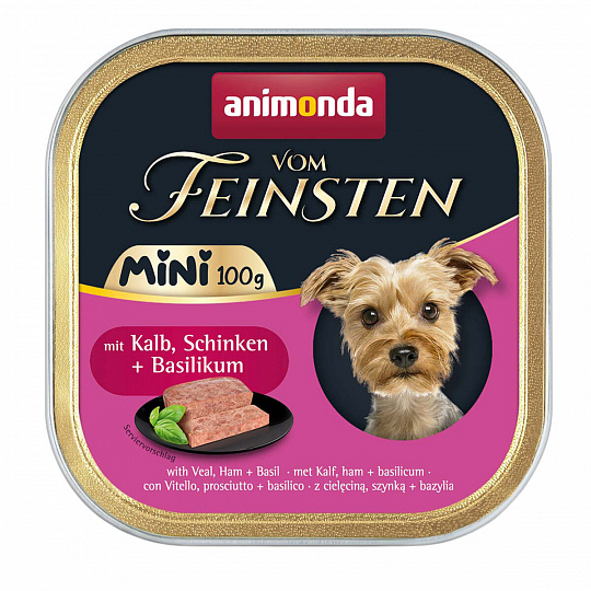 ANIMONDA paštéta Vom Feinsten MINI - teľacie, šunka, bazalka pre psy 100 g ANIMONDA paštéta Vom Feinsten MINI - teľacie, šunka, bazalka pre psy 100 g