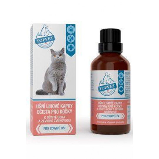 Ušné liehové kvapky očista pre mačky TOPVET 50ml Ušné liehové kvapky očista pre mačky TOPVET 50ml