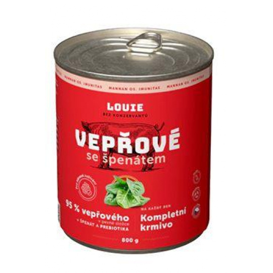 Louie Dog konz. Vepřové se špenátem a prebiotiky 800g Louie Dog konz. Vepřové se špenátem a prebiotiky 800g