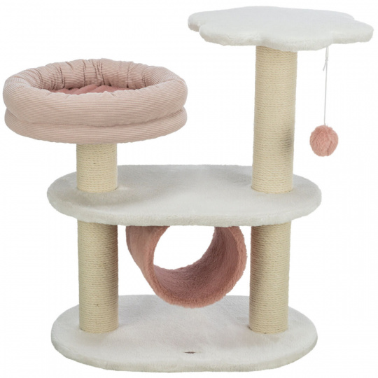 Škrabadlo ISABELLA, 70 cm, oválna základňa, 2 poschodia, tunel, lôžko, biela/antická ružová, Škrabadlo ISABELLA, 70 cm, oválna základňa, 2 poschodia, tunel, lôžko, biela/antická ružová,