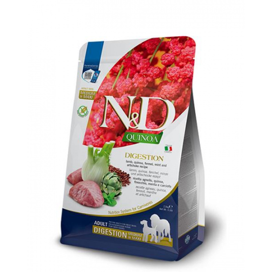 Farmina N&D dog QUINOA (GF) adult medium & maxi, digestion, jahňacie & fenikel 2,5 kg Farmina N&D dog QUINOA (GF) adult medium & maxi, digestion, jahňacie & fenikel 2,5 kg