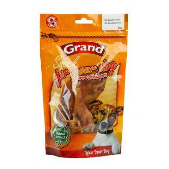 GRAND Dog pôv. Suš. Mňamka bravčové záušky 100g GRAND Dog pôv. Suš. Mňamka bravčové záušky 100g