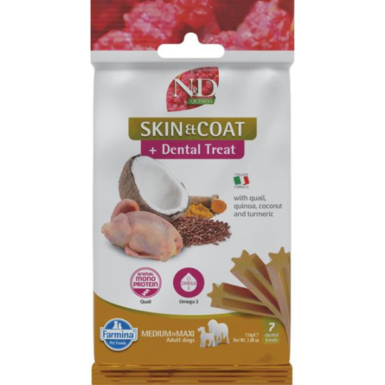 Pamlsok Farmina Quinoa Dog Skin Coat Quail Adult medium & maxi 110g