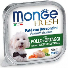 MONGE FRESH - paštéta a kúsky s kuracím mäsom a zeleninou 100g pre psy