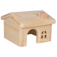 Drevený domček so sedlovou strechou pre myši a škrečky 15x11x15cm