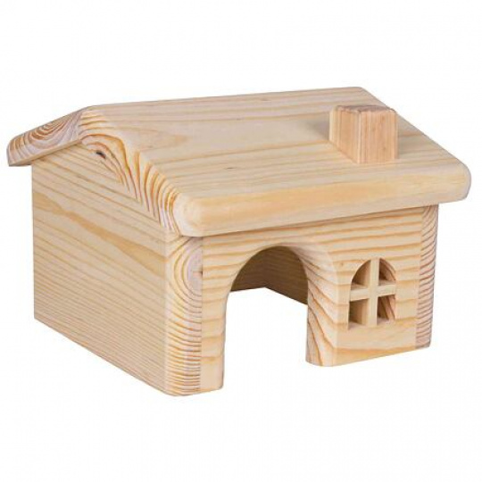 Drevený domček so sedlovou strechou pre myši a škrečky 15x11x15cm