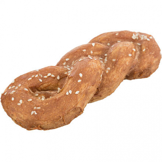 DentaFun Chicken Bread, žuvacia pletenka z byvolej kože s mäsom [50 ks], 15 cm / 75 g