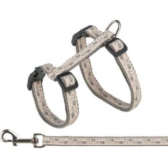 Postroj pre mačky s vodítkom, 27-45 cm/ 13mm, 1,20 m, sivá/béžová Postroj pre mačky s vodítkom, 27-45 cm/ 13mm, 1,20 m, sivá/béžová