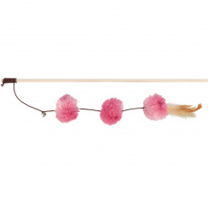 Vábnička/prút s pompon guľôčkami a perím, 40cm