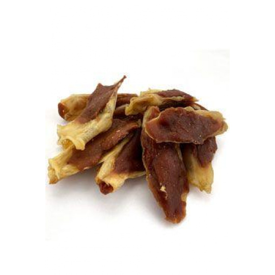 Pochúťka Králičie ucho obalené kačacím mäsom 500g Pochúťka Králičie ucho obalené kačacím mäsom 500g