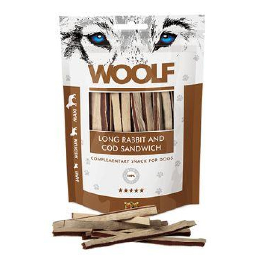 Pamlsok Woolf Dog Soft Rabbit and Pollock Sandwich LONG 100g