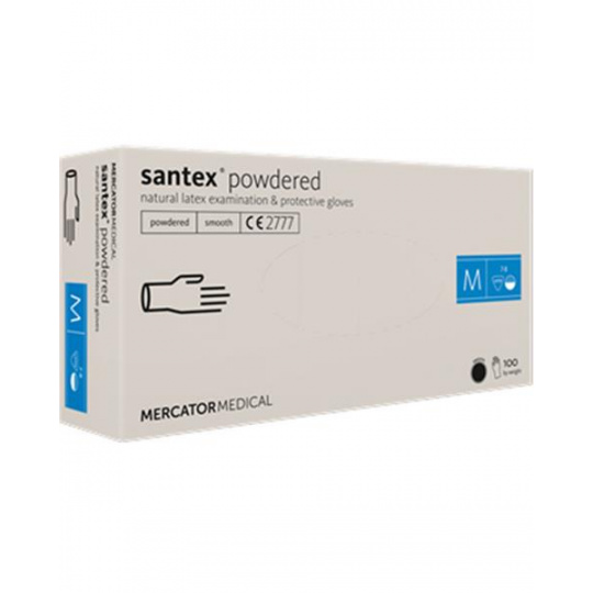 Rukavice vyšetr. latex. SANTEX veľ. L 100 ks/bal. púdrované Rukavice vyšetr. latex. SANTEX veľ. L 100 ks/bal. púdrované