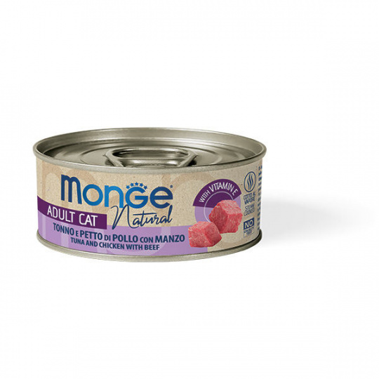 MONGE NATURAL tuniak s kuracími prsiami a hovädzím pre mačky 80 g MONGE NATURAL tuniak s kuracími prsiami a hovädzím pre mačky 80 g