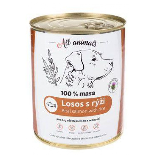 All Animals DOG konz. Losos mletý s ryžou 800g All Animals DOG konz. Losos mletý s ryžou 800g