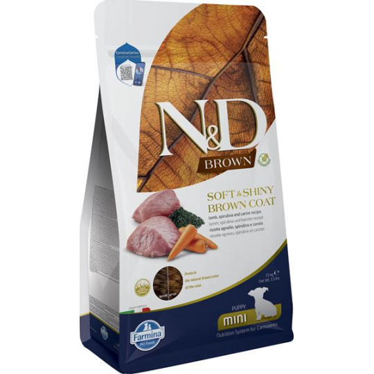 Farmina N&D dog BROWN (GF) puppy mini, jahňacie, spirulina & mrkva, 1,5 kg