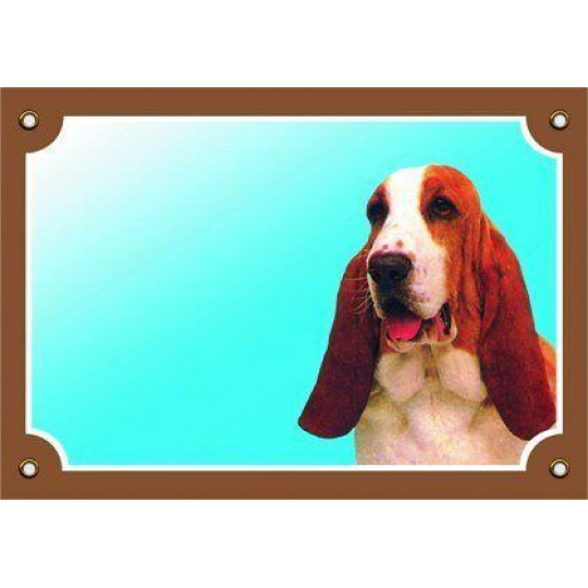 Farebná ceduľka Pozor pes, Baset