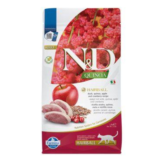 N&D Quinoa CAT Hairball Duck & Cranberry 1,5kg