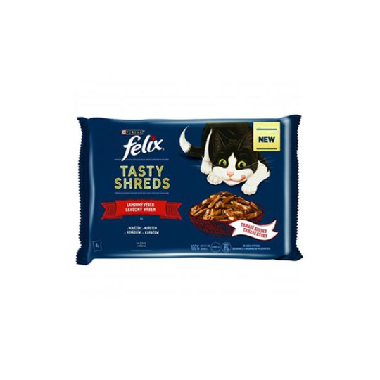 Nestlé FELIX Tasty shreds cat Multipack hovädzie&kura v šťave kapsička 4x80 g