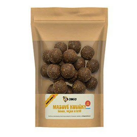DINGO mäsové guľôčky losos, vajce a krill 24mm/150g