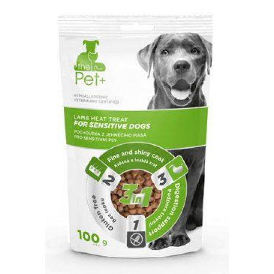Pochoutka Pet+ 3v1 for Sensitive Dogs jehněčí 100g