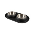 Miska DUVO+ Podložka s dvoma miskami nerez gumená čierna s priemerom 11,3 cm 2 x 220 ml