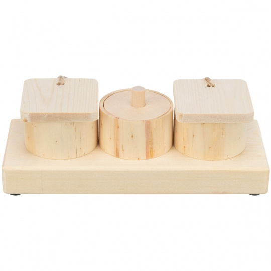 Snack Cups - interaktívna hra pre králiky, 15 x 4,5 x 6 cm, drevo Snack Cups - interaktívna hra pre králiky, 15 x 4,5 x 6 cm, drevo