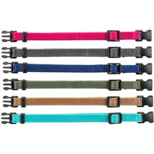 Balení nylon.rozeznávacích obojků pro štěňata S-M 17-25cm/10mm,malin,šedá,mod,khaki,růž,tyrkys