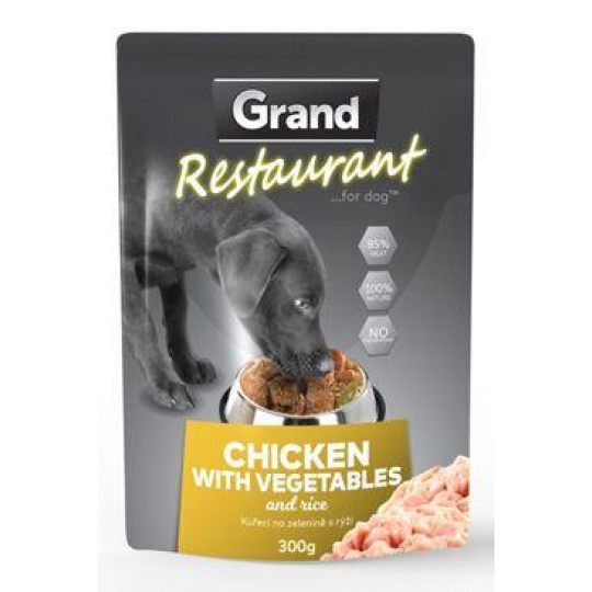 GRAND kaps. deluxe pes Restaur.  kuřecí, zel. 300g