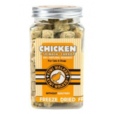 Pochúťka mrazom sušené kurča, špenát, mrkva 65g Kiwi Pochúťka mrazom sušené kurča, špenát, mrkva 65g Kiwi