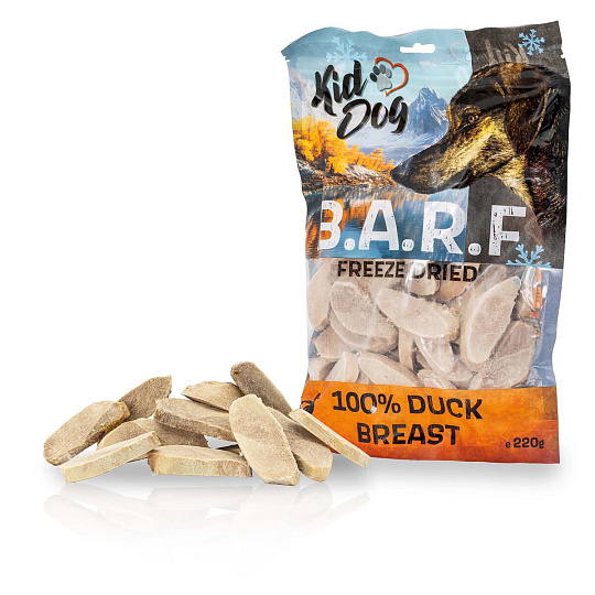 KIDDOG B.A.R.F. 100 % Duck Breast freeze dried - čisté maso sušené mrazem 220 g KIDDOG B.A.R.F. 100 % Duck Breast freeze dried - čisté maso sušené mrazem 220 g