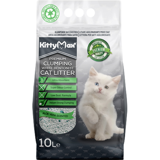 KITTYMAX hrudkující, bezprašný bílý bentonit ALOE VERA  10 l