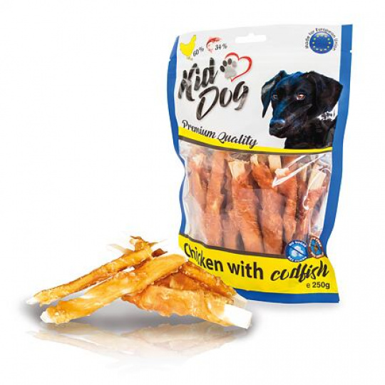 KIDDOG kuracie mäso na plátku z tresky 250 g KIDDOG kuracie mäso na plátku z tresky 250 g
