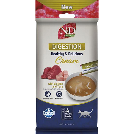 Pamlsok Farmina Creamy N&D Quinoa Cat Digestion with Chicken & Tuna Adult 60 g Pamlsok Farmina Creamy N&D Quinoa Cat Digestion with Chicken & Tuna Adult 60 g